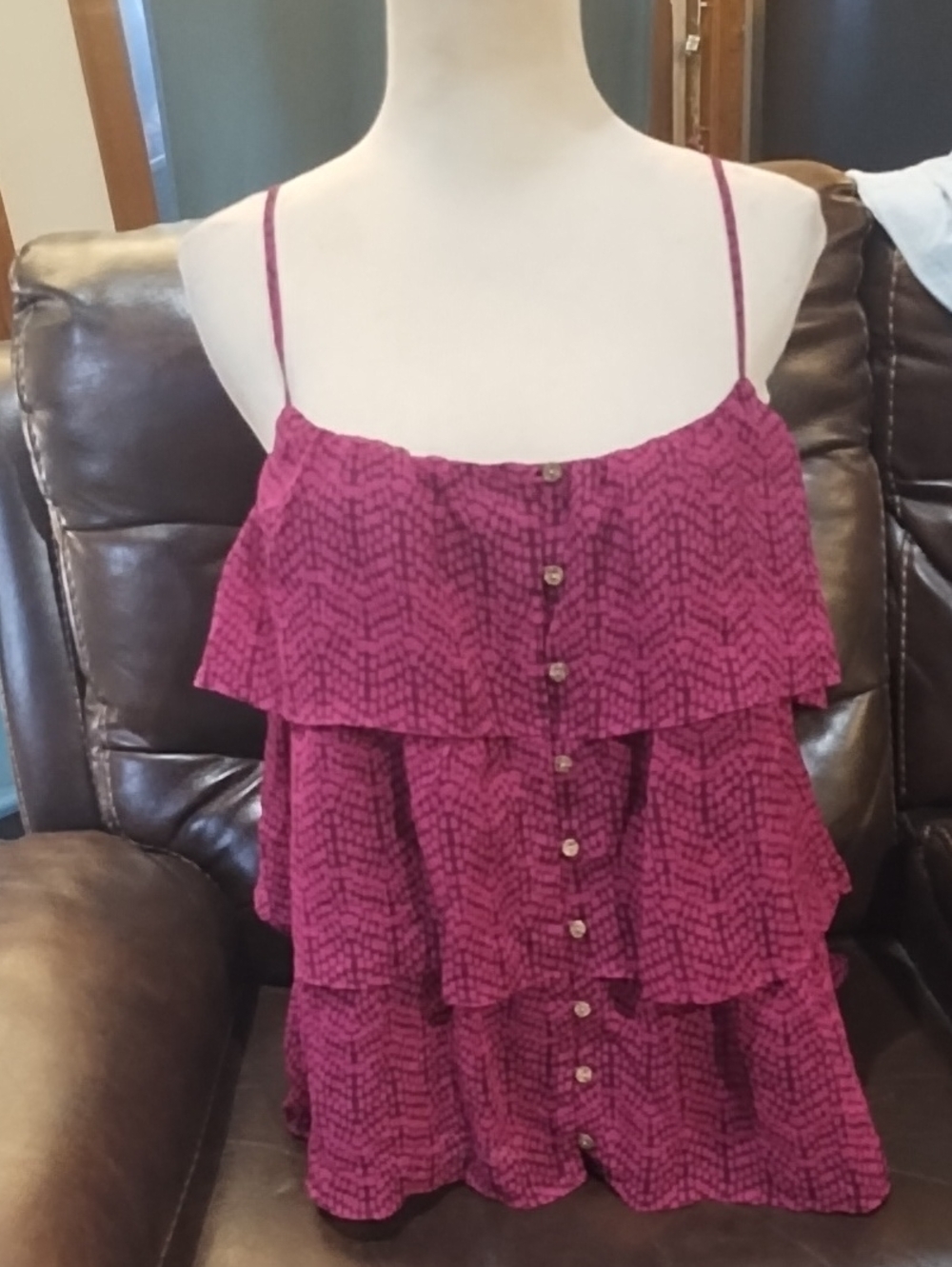 a.n.a Magenta Tiered Ruffle Spaghetti Strap Camisole
